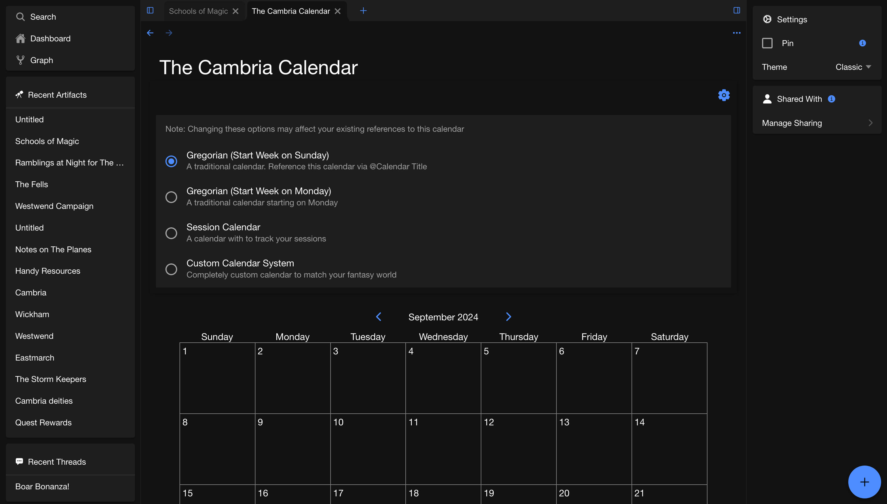 FeyNote Calendar